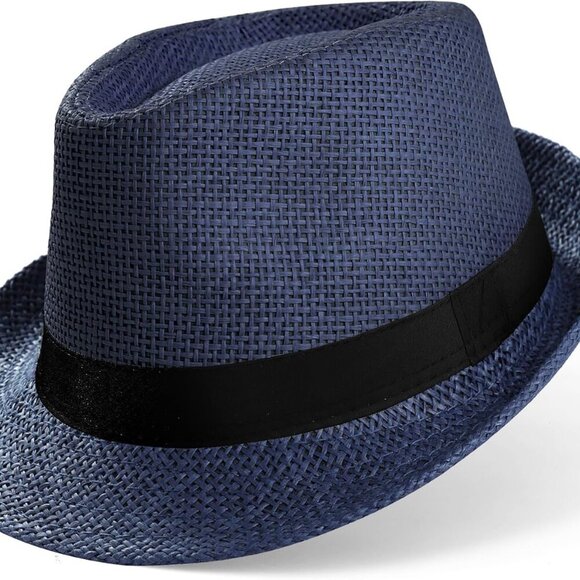 Straw Trilby Fedora Hat for Men-1920s Felt Panama Hat Short Brim Summer Cap with
